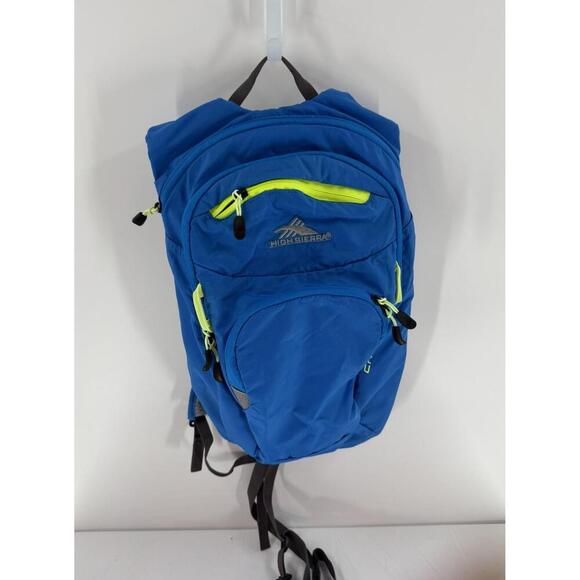 High‎ Sierra Blue Hydration Backpack Multiple Compartments Lime Green Zippers - Picture 1 of 7